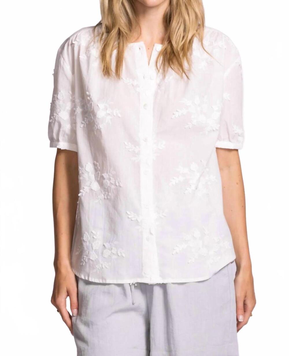 NEW PINK MARTINI elena short-sleeve button-up top in white